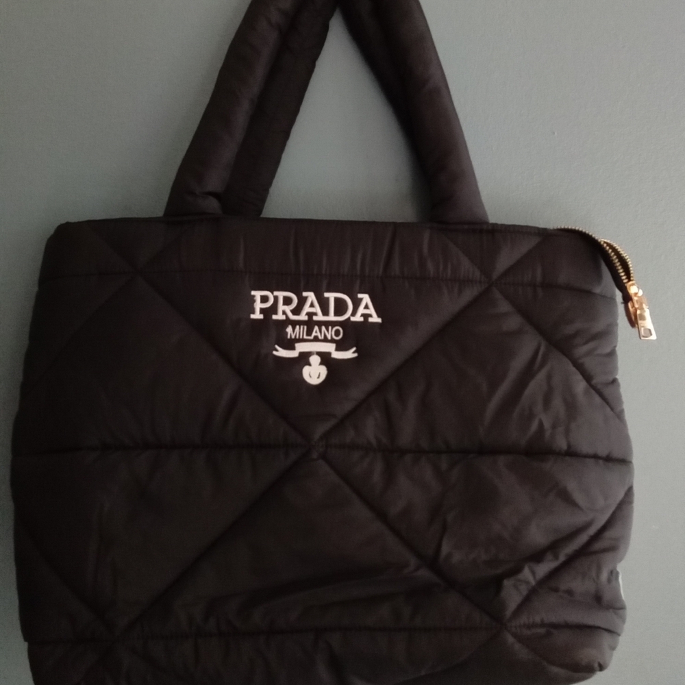 Prada Quilted Nylon Tote Bag Black Gold‎ Tone Zipper